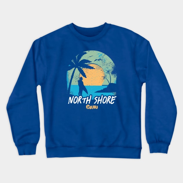 Retro Sunset North Shore Oahu Hawaii Surfing // Retro Surfer Beach Crewneck Sweatshirt by Now Boarding